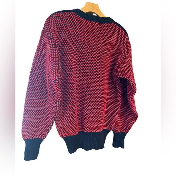 Obermeyer Sz L Red Black Chunky Knit Ski Winter Wool Retro Vintage Crew Sweater - Picture 5 of 7